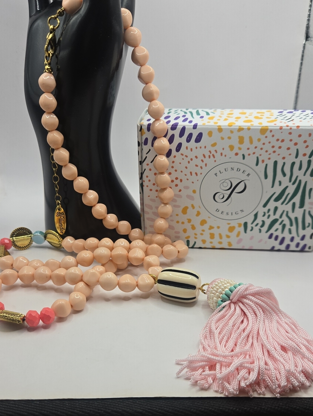 NEW Plunder Design Peach Beaded Necklace with Pink Tassel